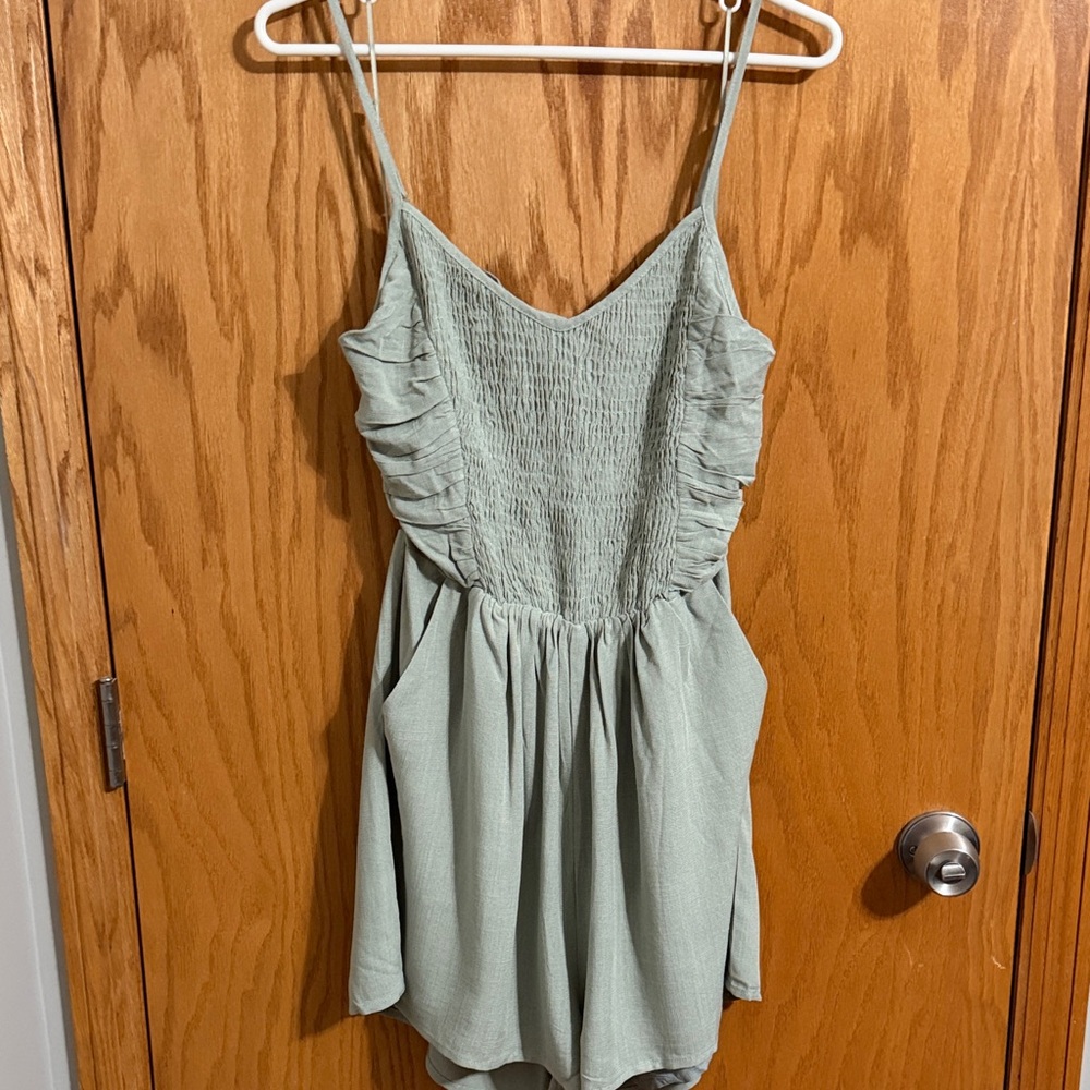 Heyson Sage Green Ruffle Trim Sleeveless Romper